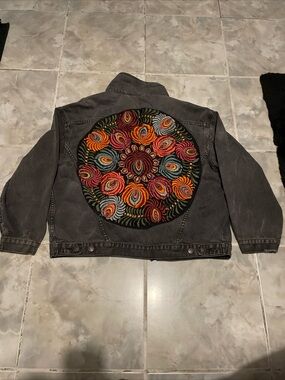 Free People Women’s Black Oversized Embroidered Denim Jacket SZ XS /S